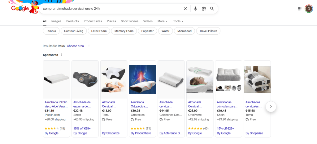 Fichas de productos de google para comprar almohada cervical